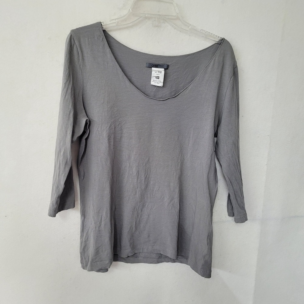 Crea Concept Womens Top Size 42/S-M Gray 3/4‎ Sleeve Scoop Neck Casual Stretch